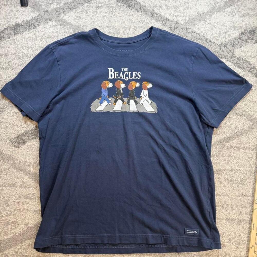 Life is Good navy blue The Beatles Abbey Road Beagles graphic tee size Large - Picture 2 of 7